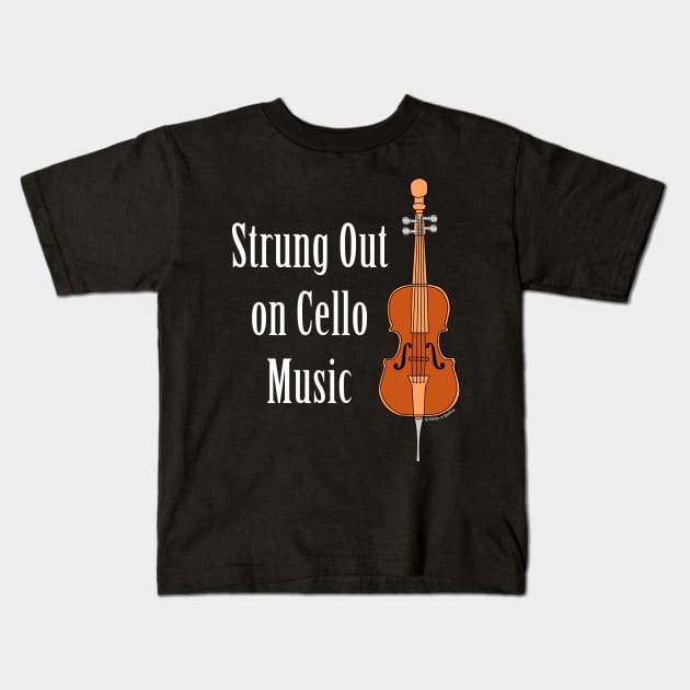 Strung Out Cello White Text Kids T-Shirt by Barthol Graphics